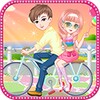 Bicycle trip with love icon