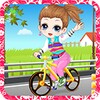 The little girl learn bicycle 아이콘