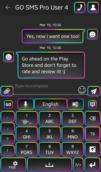 GO Keyboard Neon Rainbow Theme - Preview 2