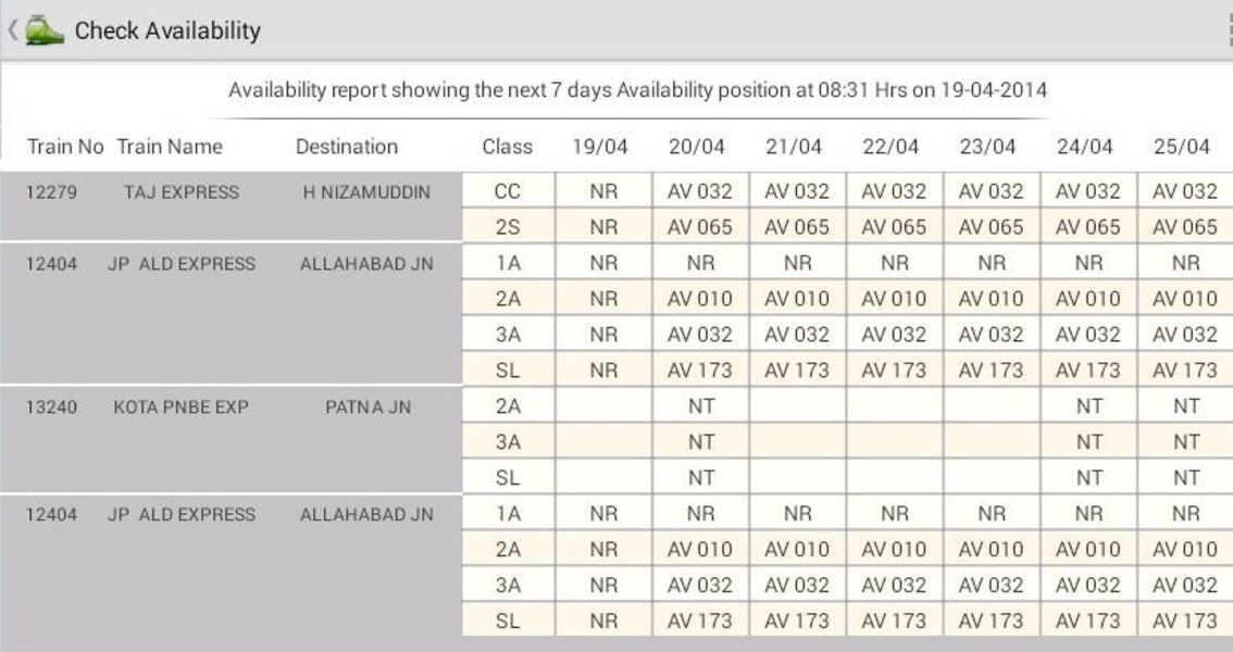 Indian Rail Seat Availability - Preview 1