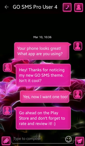 GO SMS Neon Roses Theme - Preview 4
