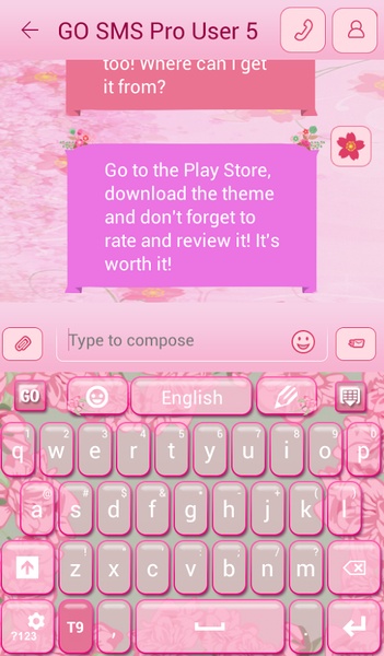 GO SMS Pink Flower Theme - Preview 2