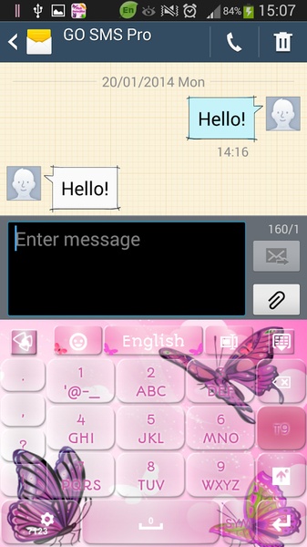 GO Keyboard Pink Butterflies Theme - Preview 6