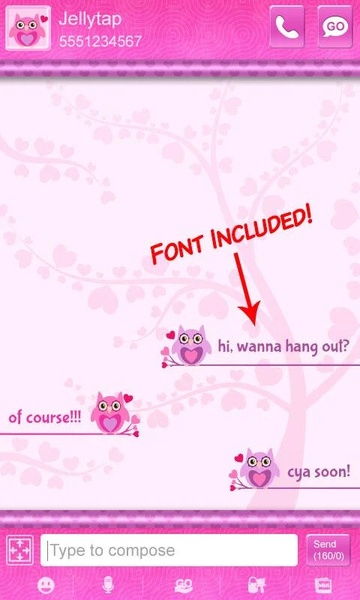 Love Owls Pink GO SMS - Preview 3