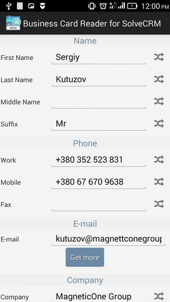 Business Card Reader for SolveCRM - Preview 2