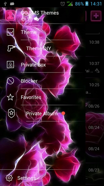 GO SMS Neon Roses Theme - Preview 2