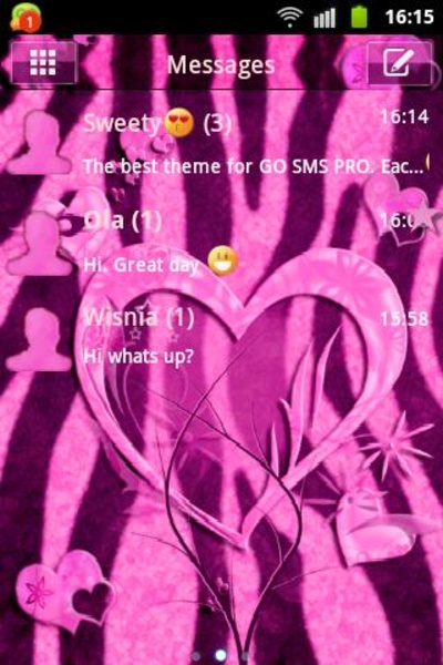 GO SMS Pink Theme Heart Zebra - Preview 5