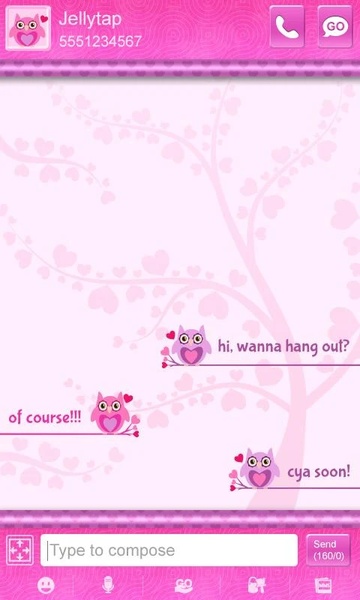 Love Owls Pink GO SMS - Preview 4