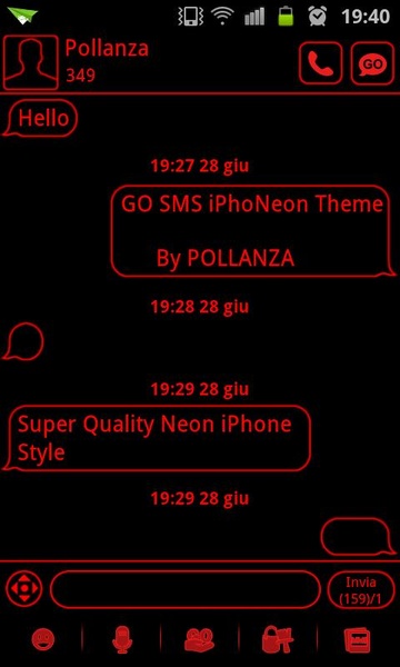 GO SMS iPhoNeon Red - Preview 2