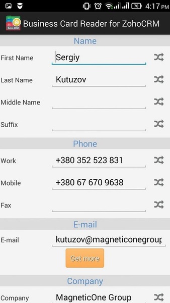 Business Card Reader for ZohoCRM - Preview 4