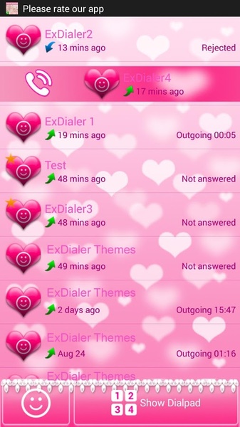 exDialer Pink Hearts Theme - Preview 5