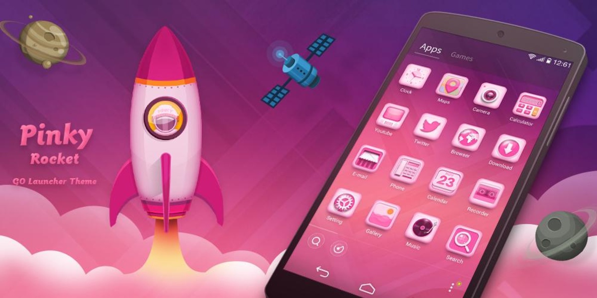 pinky rocket GOLauncher EX Theme - Preview 5