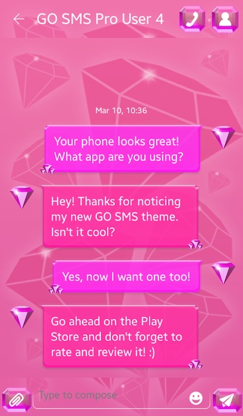 GO SMS Pink Diamonds Theme - Preview 4