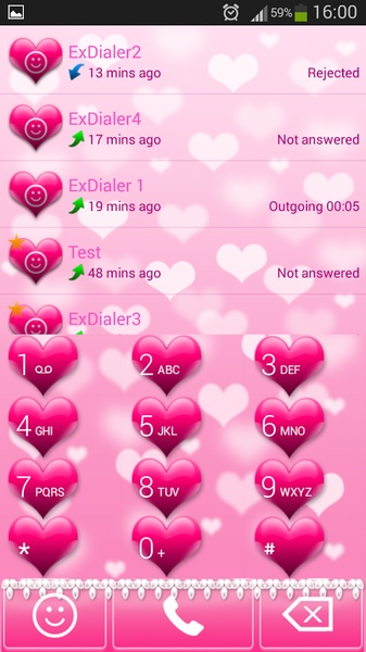 exDialer Pink Hearts Theme - Preview 7