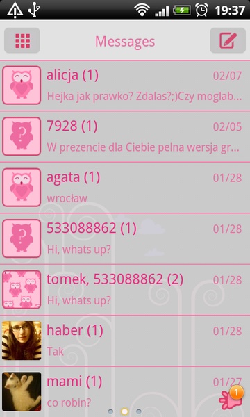 GO SMS Pink Owl Theme - Preview 5