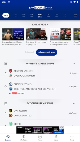 Sky sports on sale score center