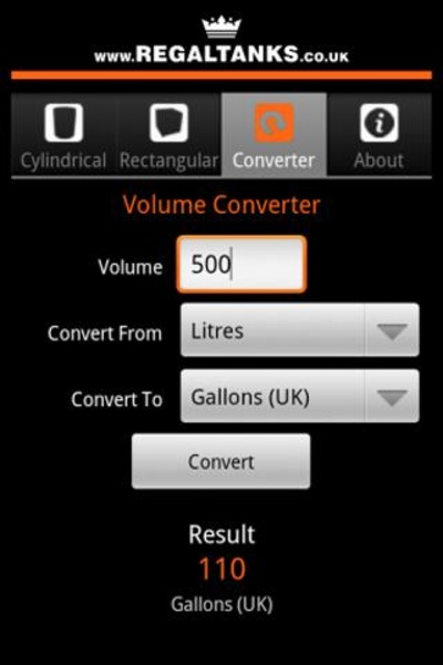 Regal Tanks Volume Calculator - Preview 1