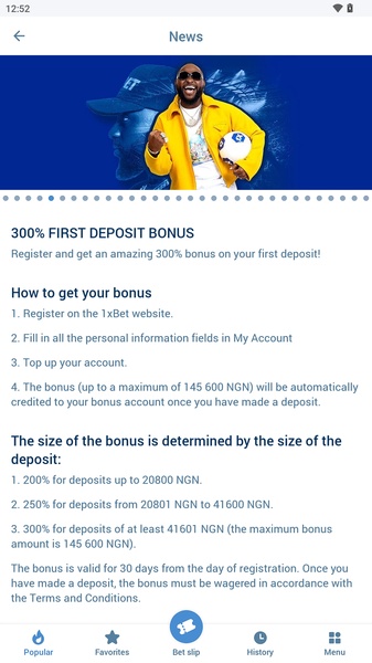 1xBet Mobile App Interface