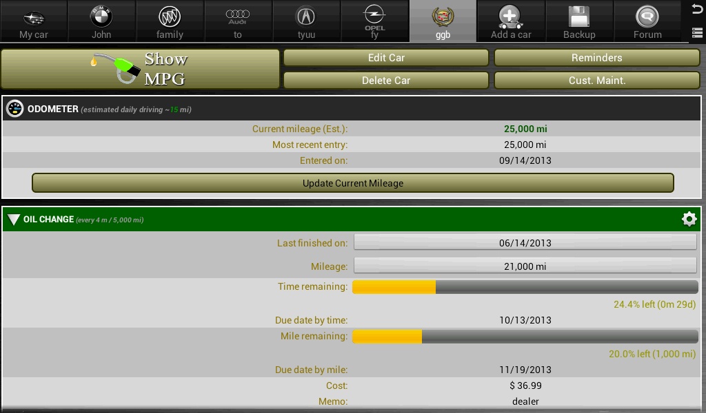Car Maintenance Reminder Lite - Preview 1
