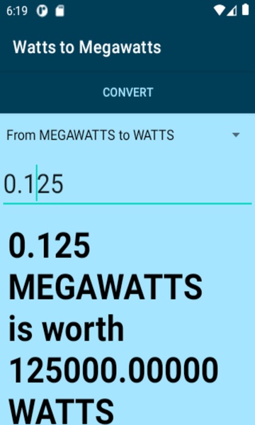 Watts to Megawatts converter - Preview 1