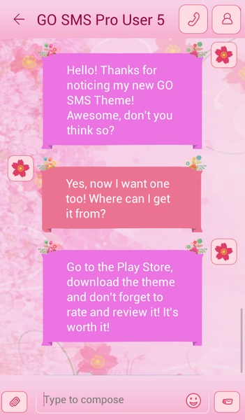 GO SMS Pink Flower Theme - Preview 4
