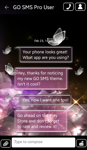 GO SMS Crystal Butterfly Theme - Preview 3