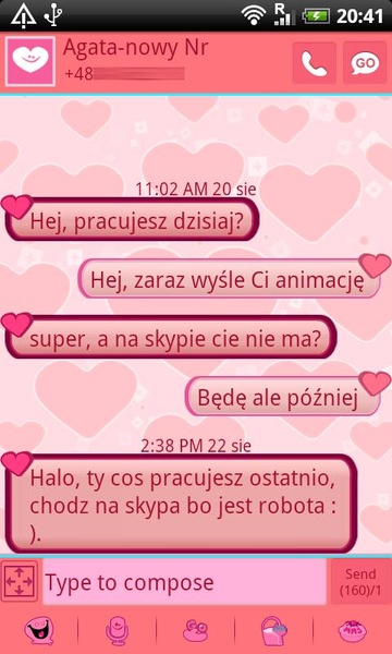 GO SMS Pro Pink Hearts Theme - Preview 2