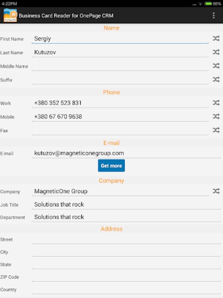 Business Card Reader for OnePage CRM - Preview 2