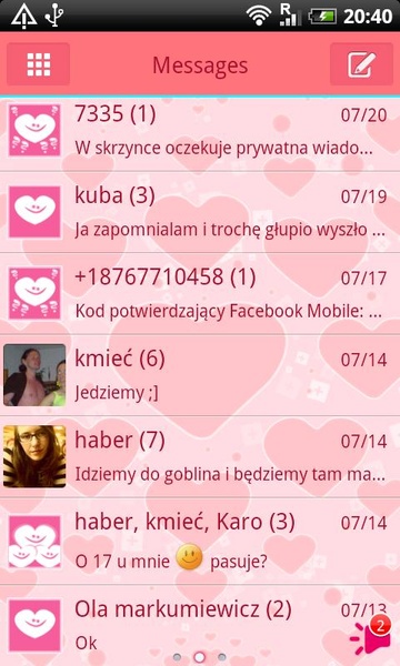 GO SMS Pro Pink Hearts Theme - Preview 5