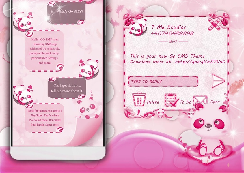 GO SMS Pink Panda - Preview 4
