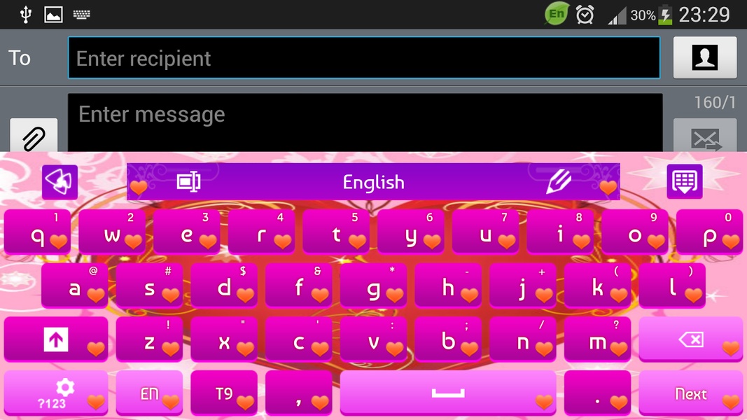 GO Keyboard Purple Heart Theme - Preview 5