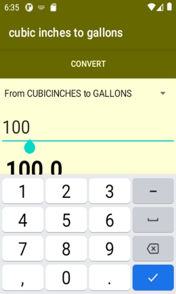 cubic inches to gallons converter - Preview 3