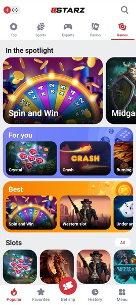 Ekran logowania w aplikacji 888starz