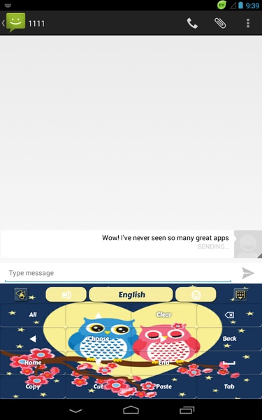 GO Keyboard Sweet Owl Theme - Preview 4