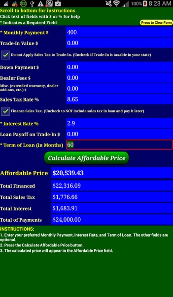 Auto Loan Calc Free - Preview 1