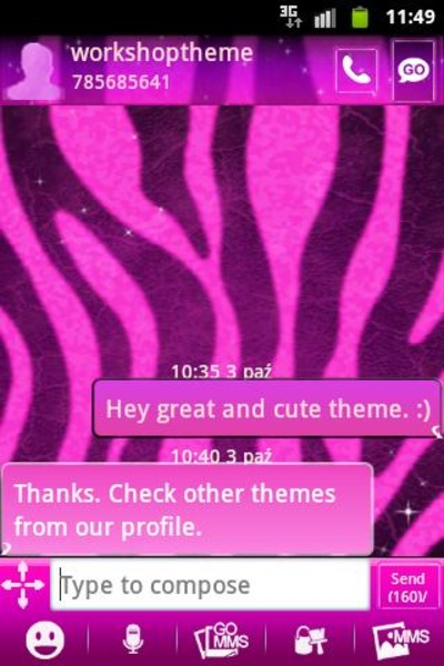 GO SMS Pro Theme Pink Zebra - Preview 4