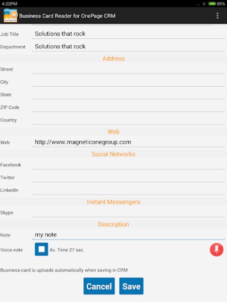 Business Card Reader for OnePage CRM - Preview 1