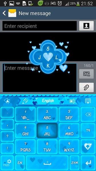 GO Keyboard Blue Hearts Theme - Preview 3