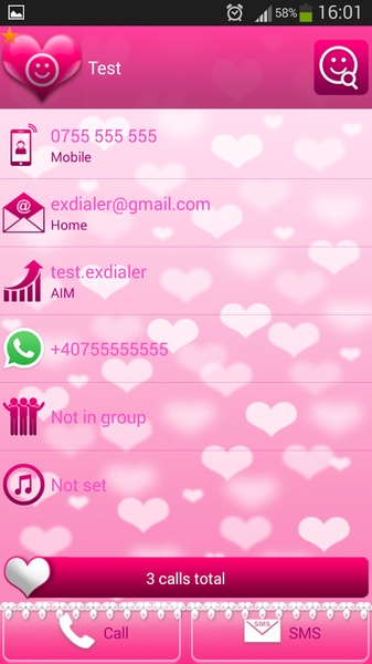 exDialer Pink Hearts Theme - Preview 2