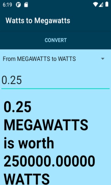 Watts to Megawatts converter - Preview 2