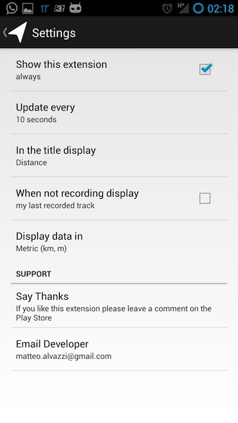 DashClock My Tracks Extension - Preview 1
