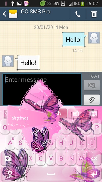 GO Keyboard Pink Butterflies Theme - Preview 11