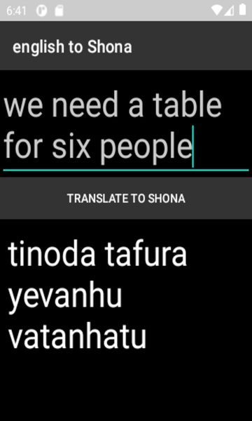 english to Shona translator - Preview 1