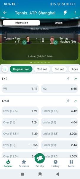 Interfaz de la aplicación Betwinner mobile en un smartphone