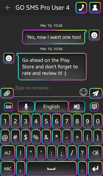 GO Keyboard Neon Rainbow Theme - Preview 4