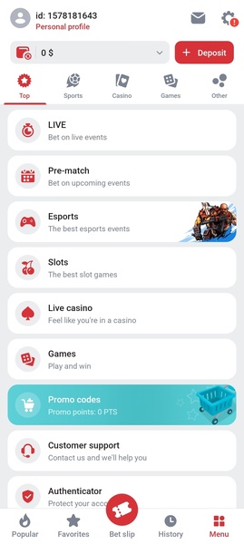 Ekran aplikacji 888starz