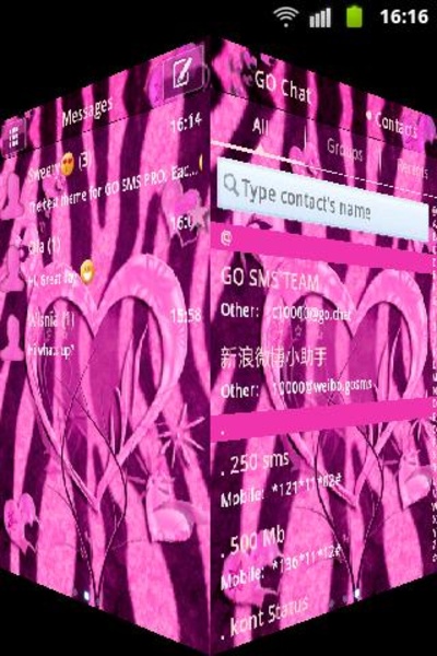GO SMS Pink Theme Heart Zebra - Preview 2