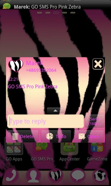 GO SMS Pro Pink Zebra - Preview 2