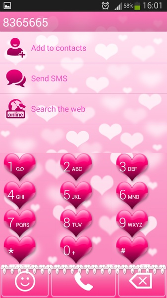 exDialer Pink Hearts Theme - Preview 1
