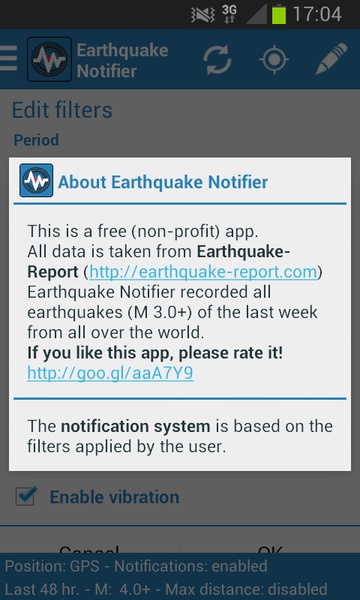 Earthquake Notifier - Preview 2